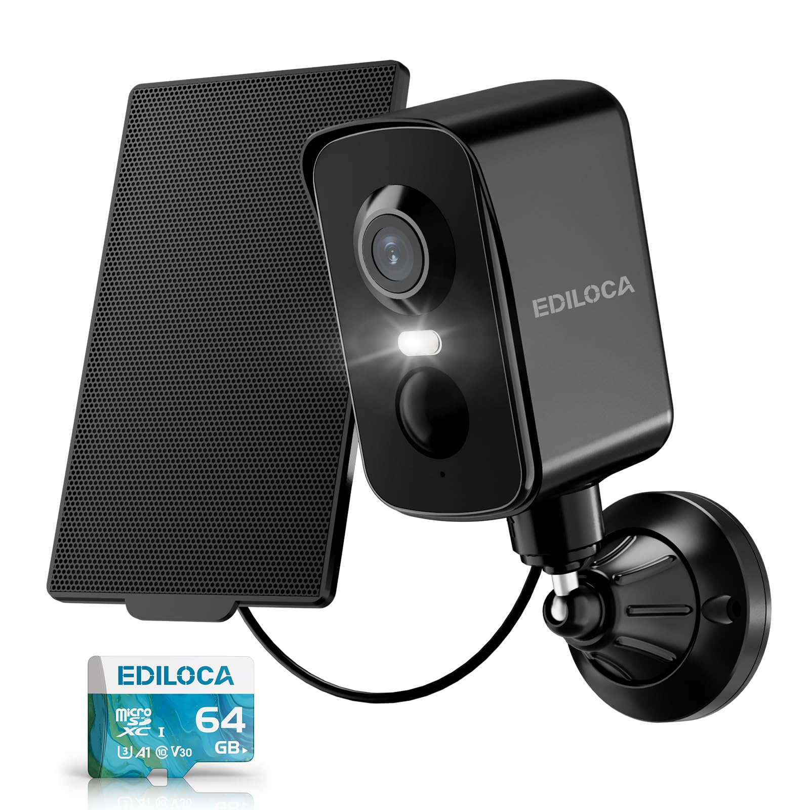 Ediloca Security Camera Wireless Outdoor 2K 300° Pan Rotation for Home Security with Solar Panel Powered, PIR Motion Detection, Color Night Vision, 2-Way Audio, Siren, Cloud/64GB Memory Card Storage