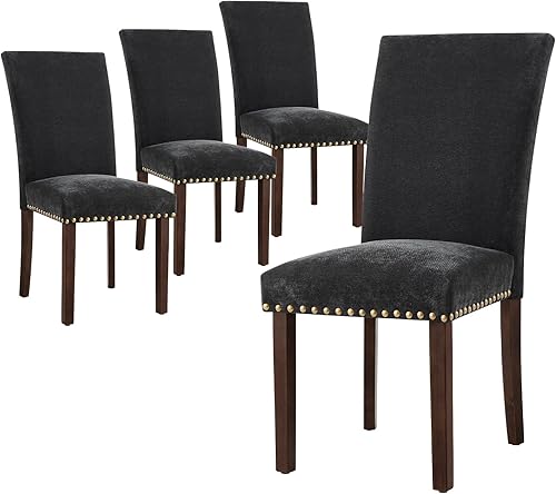 Miniatura 33 de COLAMY - Juego de 2 sillas de comedor tapizadas Parsons, sillas de cocina y comedor de piel sintética con adornos de cabeza de clavo y patas de