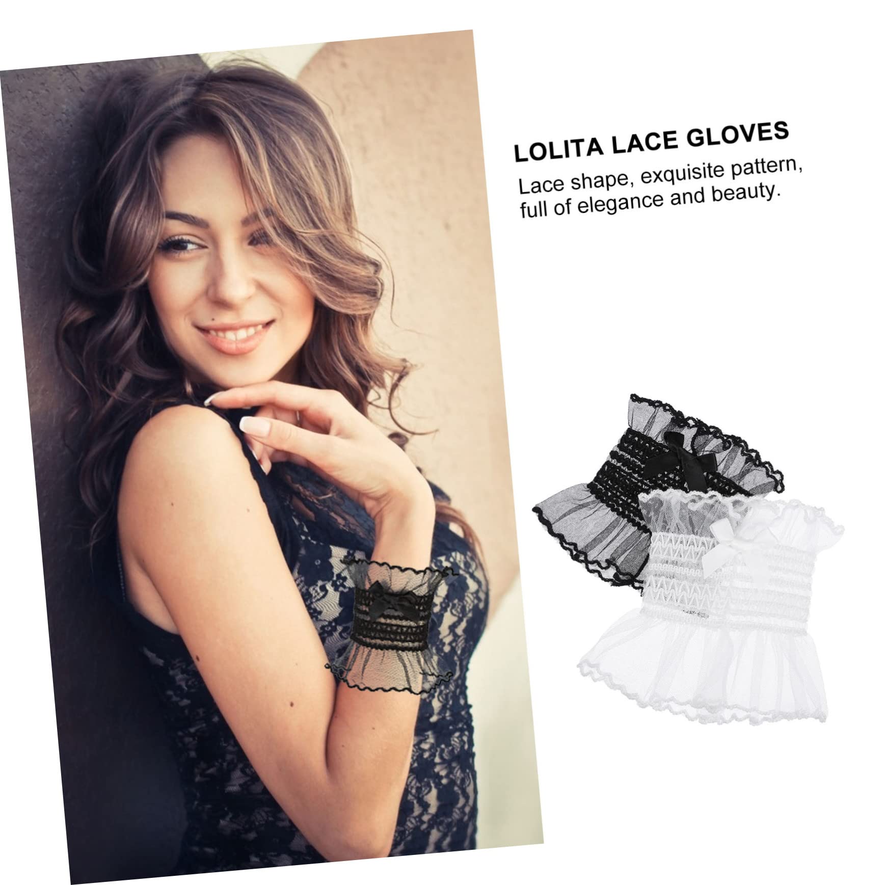 BESPORTBLE Sturdy Lace Gloves 2 Pairs Women's Wedding Bridal Gloves Elegant Lolita Accessories for Parties