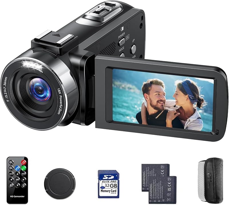 CAMWORLD 4K Videókamera 42MP Felbontással - Vloggoláshoz, YouTube-hoz, 18X Digitális Zoom, 3" Forgatható Kijelző, 2 Akkumulátor, 32GB Kártya