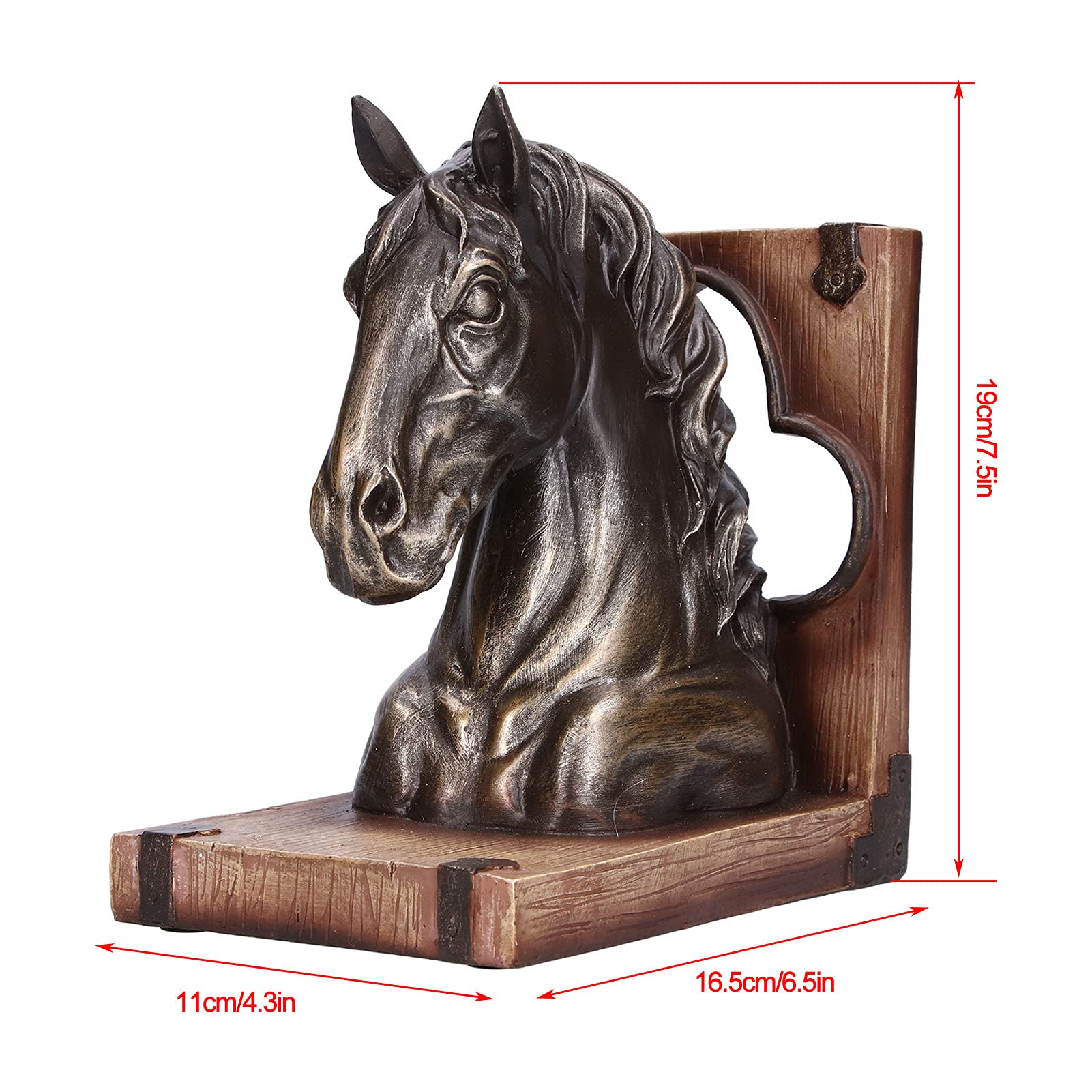 Escultura de Cabeza de Caballo Soporte de Libro de Caballo de Resina Exquisito Sujetalibros de Caballo Adorno de Caballo Multifuncional para la Oficina en Casa (Bronce)