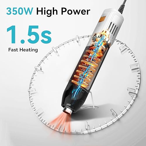 Miniatura 3 de DELI Mini pistola de calor, 350 W, doble temperatura, 500 842  (500.0 F842.0 F) con reflector y boquillas adicionales, cable de 6 pies, protección