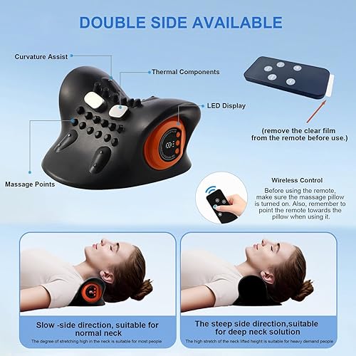 Miniatura 4 de Masajeador de cuello 2025, estirador de cuello para aliviar el dolor, dispositivo de tracción cervical y relajante de hombros con calor, almohadas