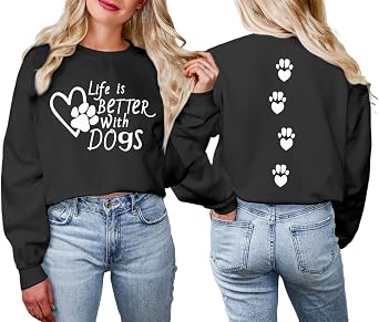 Dog Mom Sweatshirt Dog Lover Sweatshirts Love Heart Paw Graphic Long Sleeve Shirts Cute Pullover Gifts for Women