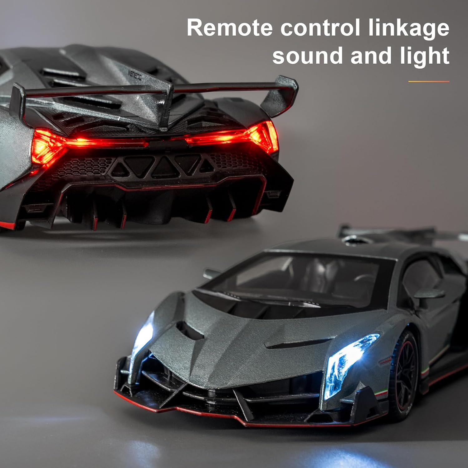 RC Lambo Veneno Car Toy, 2.4GHz RC Drift Car with Sound and Light, 1:24 Scale Electric Sport Racing Hobby RC Model Cars (Gray)
