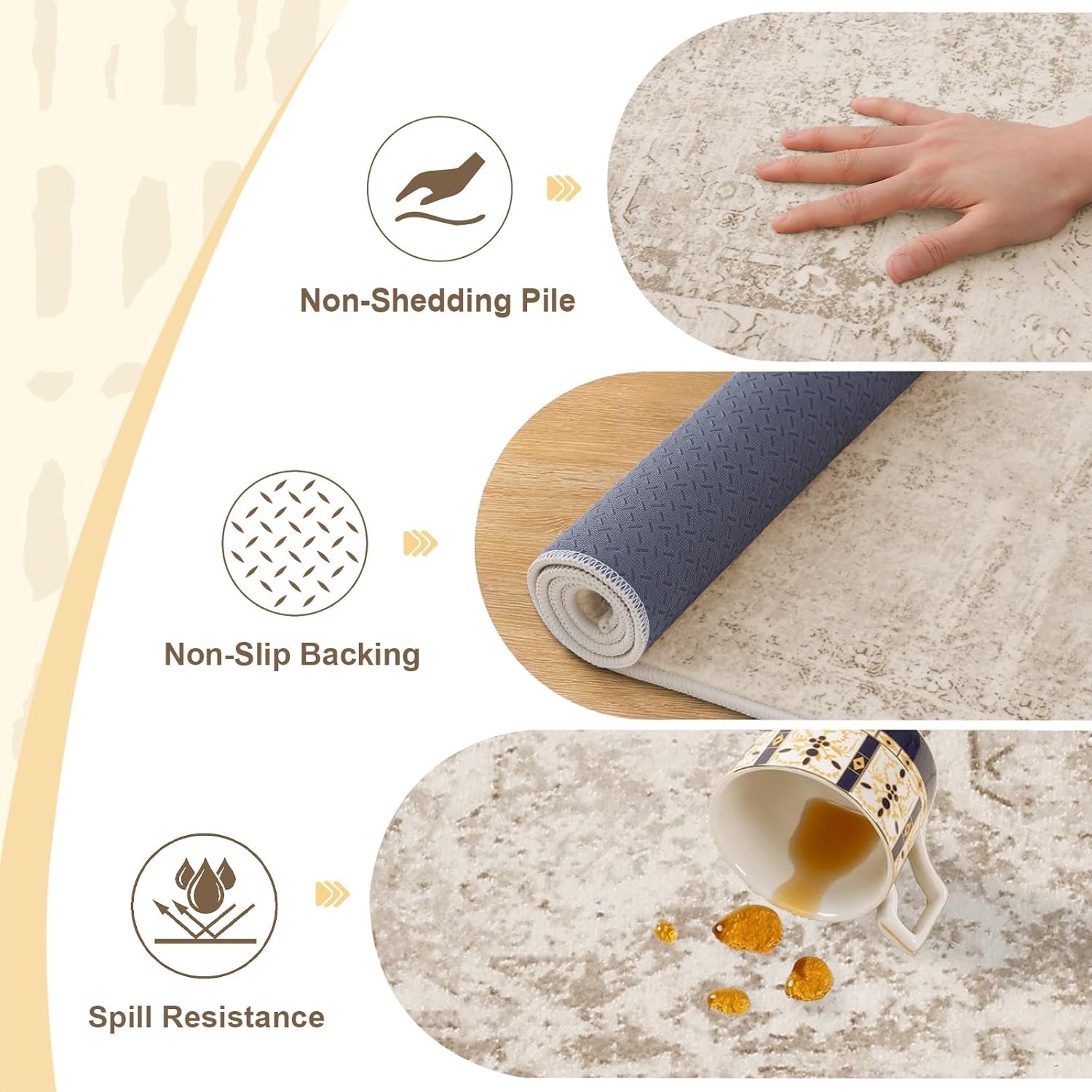 OLANLY 4x6 Area Rug for Living Room Bedroom, Non Slip Low Pile Area Carpet, Vintage Distressed Medallion Beige Rug for Dining Room, Office, Farmhouse Home Decor