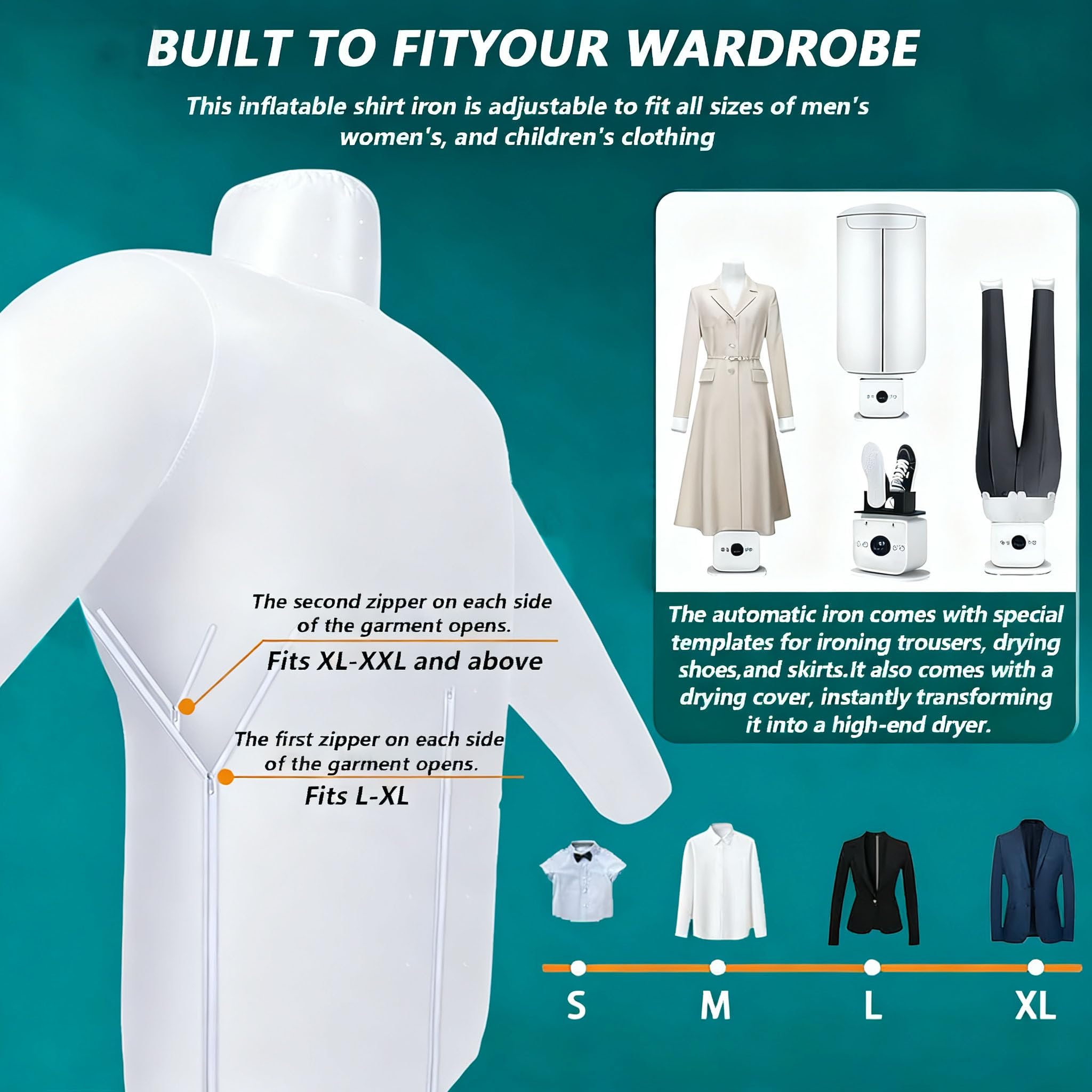 Macchina da stiro automatica, asciugatore ad aria calda e ferro da stiro per camicie e pantaloni, camicia gonfiabile, rimozione rapida delle pieghe senza punti ciechi Asciugatura (Opzione) (Opzio