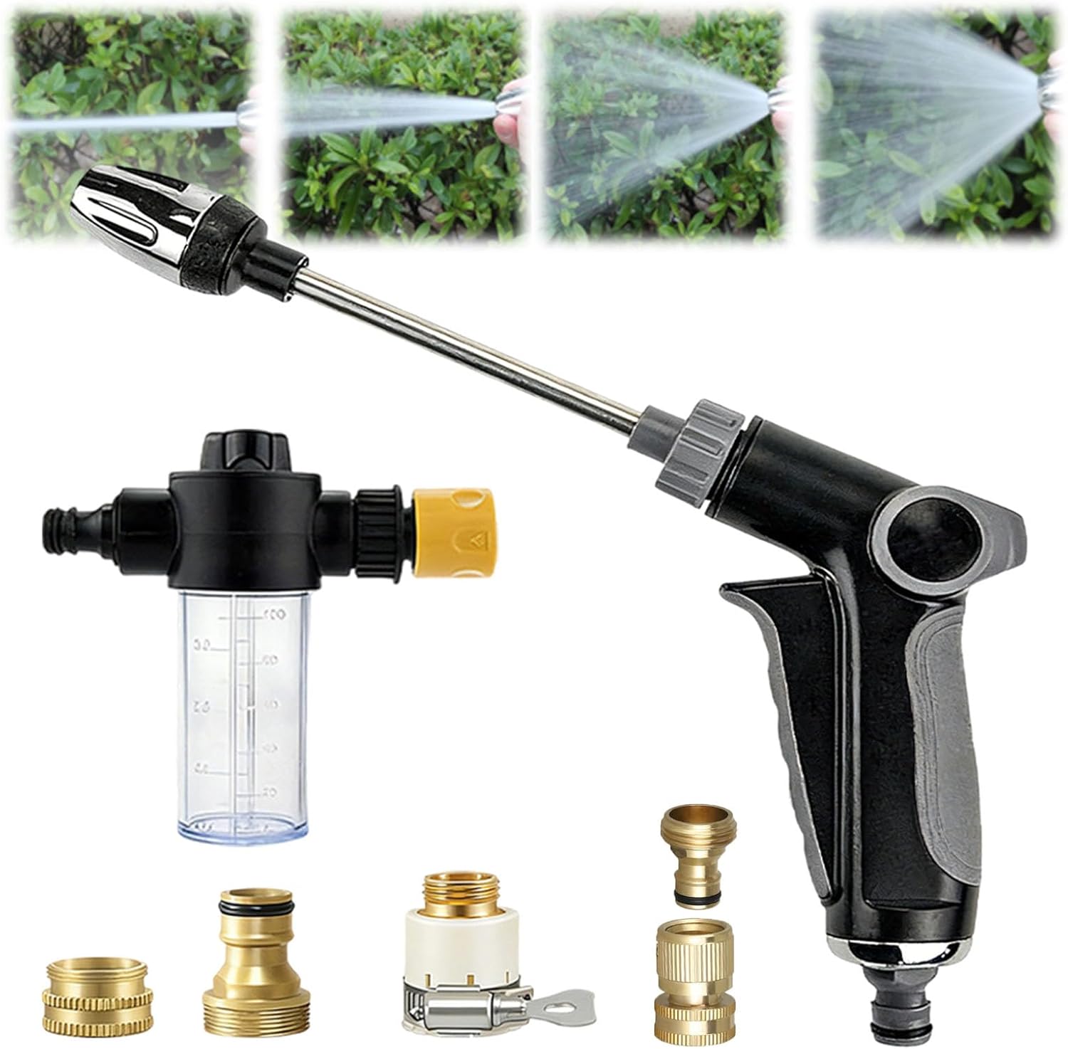 Pressure Washer, 2026 New Adjustable High Pressure Spray Gun with 3 Faucet Adapters, 2 Pipe Adapters & 1 Foam Cannon, Includes 1 * 0.5" to 0.75" Converters, No Hose Included
