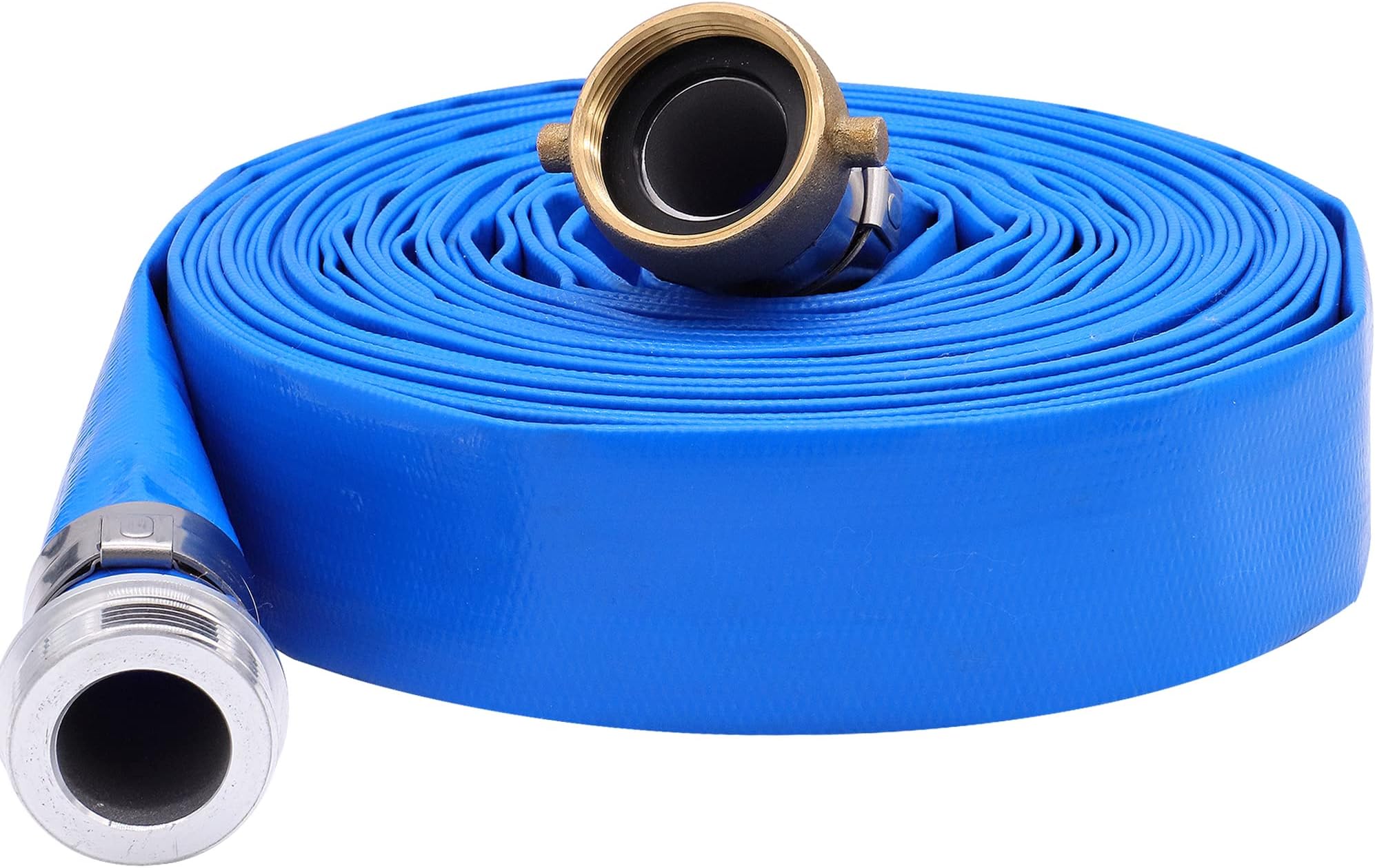 1-1/2" x 100′ PVC Lay Flat Water Pump Discharge Hose With Aluminum Pin Lug Fittings, Heavy Duty Reinforced Pool Backwash Hose Assembly