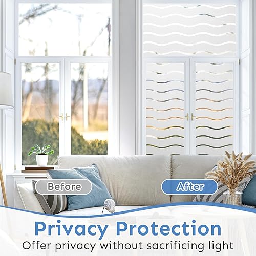 Vista 43 de rabbitgoo Película de privacidad para ventana, película de privacidad de vidrio esmerilado, esmerilado para ventanas, para vidrio, no adhesiva