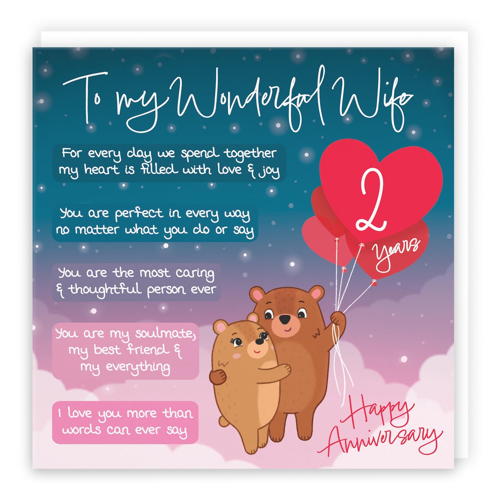 Hunts England, Wife 2nd Anniversary Card, Starry Night, Cute Bears, Verse 2nd Anniversary Card For Wife
