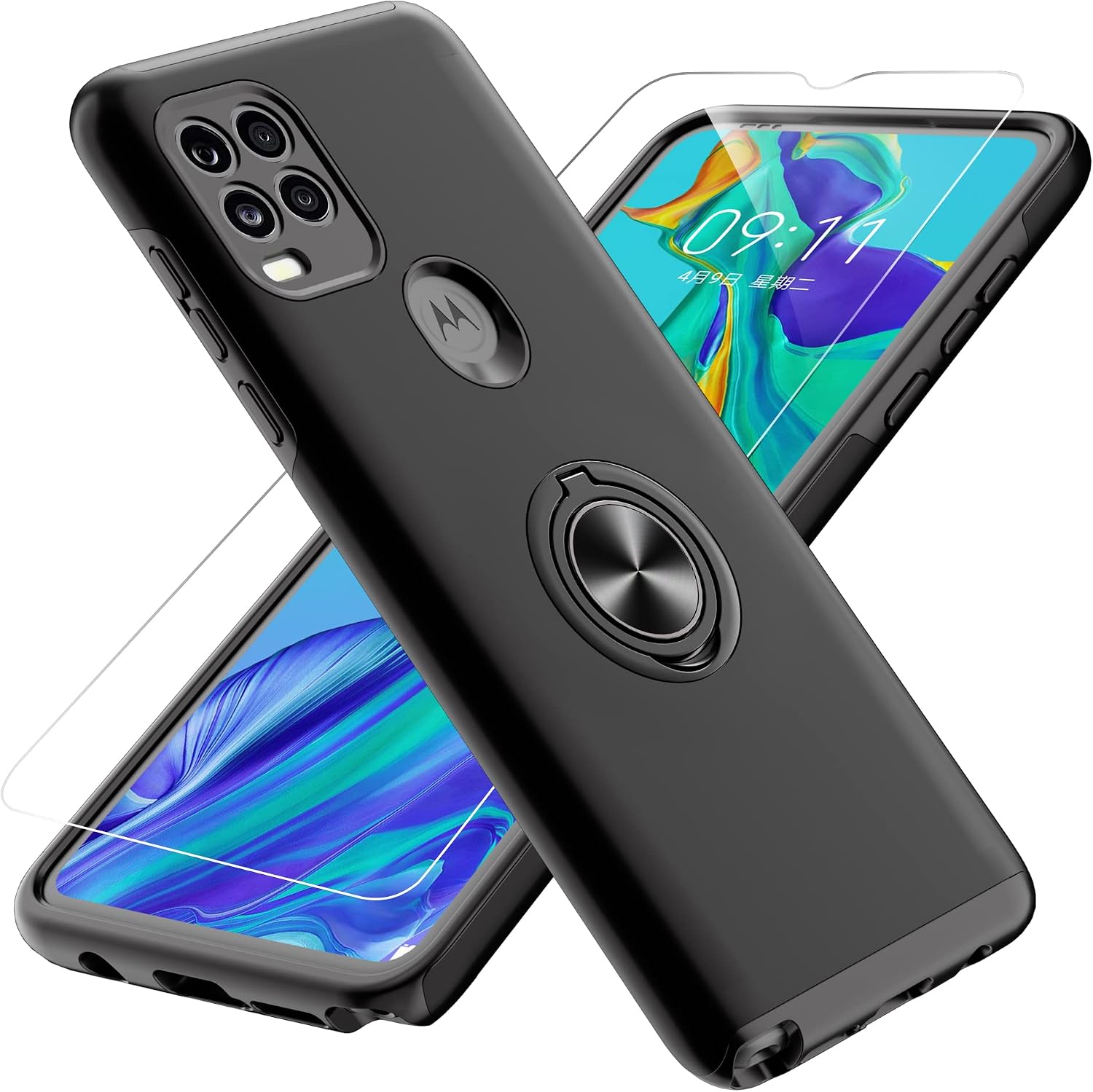 Gritup Moto G Stylus 5G Case, Motorola G Gtylus 5G Case with HD Screen Protector, [Military Grade] Shockproof Protection Case with Magnetic Ring Holder Kickstand Case for Moto G Stylus 5G 2021, Black