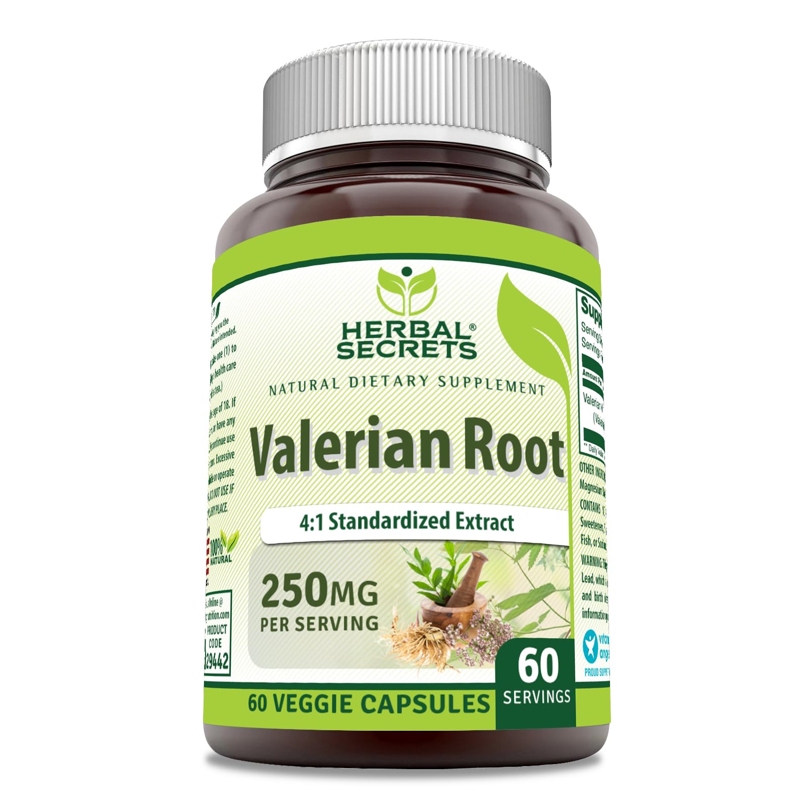 Herbal Secrets Valerian Root Extract 4:1 250 Mg 60 Veggie Capsules Supplement | Non-GMO | Gluten Free | Made in USA