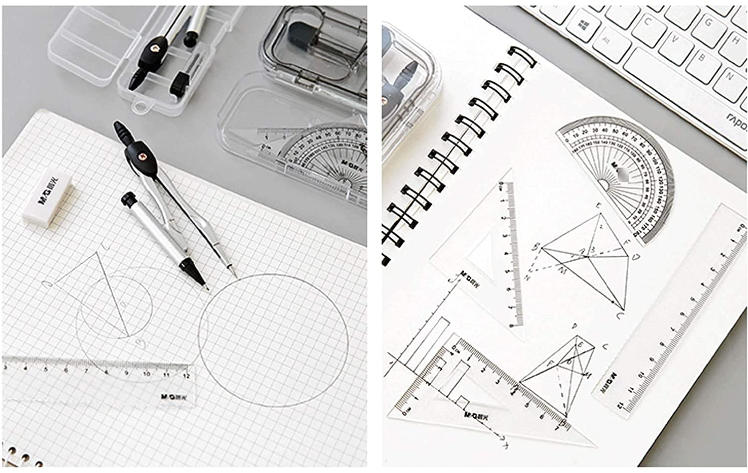 Mathematik-Kompass-Geometrie-Set Zirkel-Set für Zeichendesign-Prüfung, Geometrie-Set, Mathematik-Kompass für Studenten mit Zirkel-Winkelmesser in Tragetasche (8 Stück) zum Zeichnen und Zeichnen, St