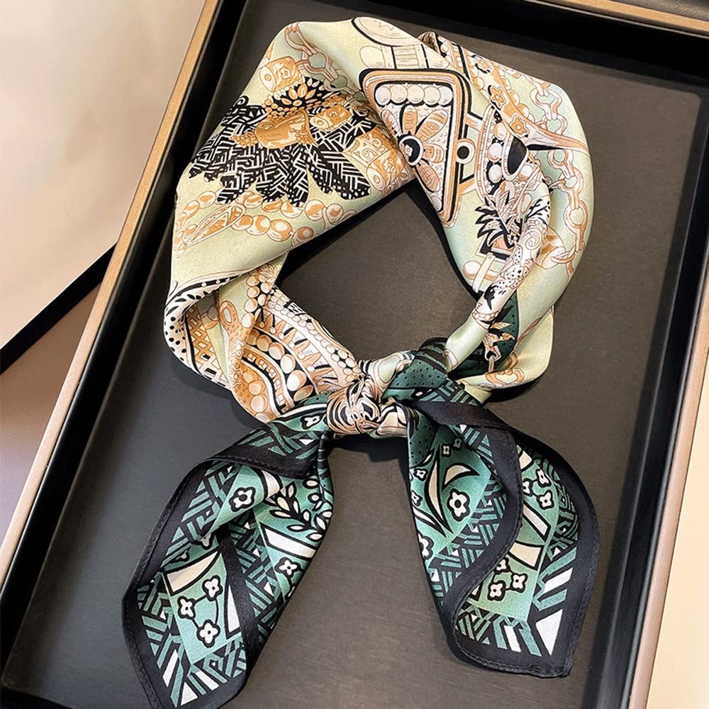 Bufandas de Cuello Cuadrado pequeño for Mujer de Seda de Morera de 27 Pulgadas, pañuelo Ligero for la Cabeza, pañuelo Estampado for Regalo