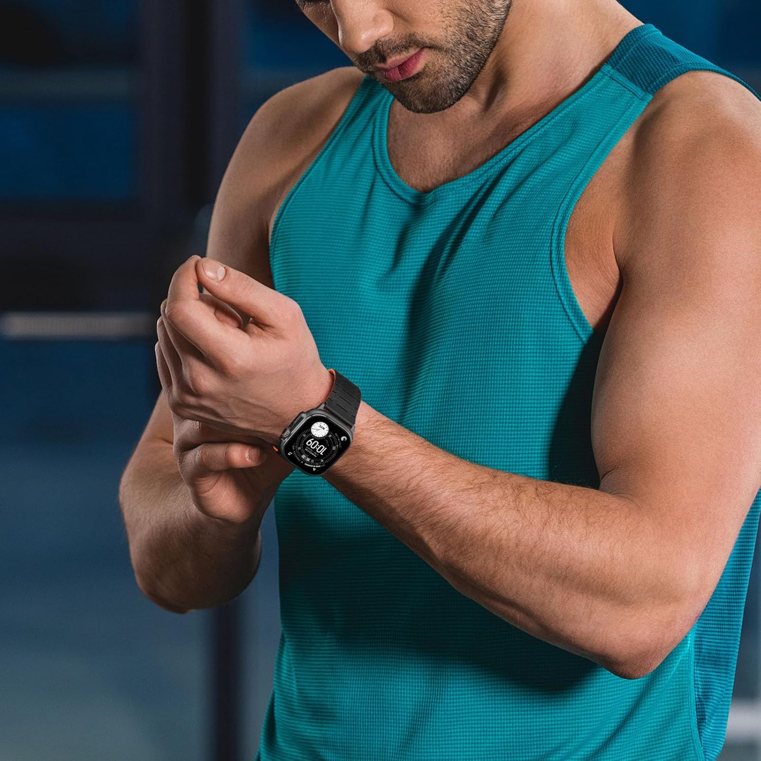 Double Sided Wearable Magnetic Band Compatible with Apple Watch Band 49mm 46mm 45mm 44mm 42mm for Men Women, Soft Silicone Strap for iWatch Ultra SE Series 11 10 9 8 7 6 5 4 3, Black-Orange - Image 7