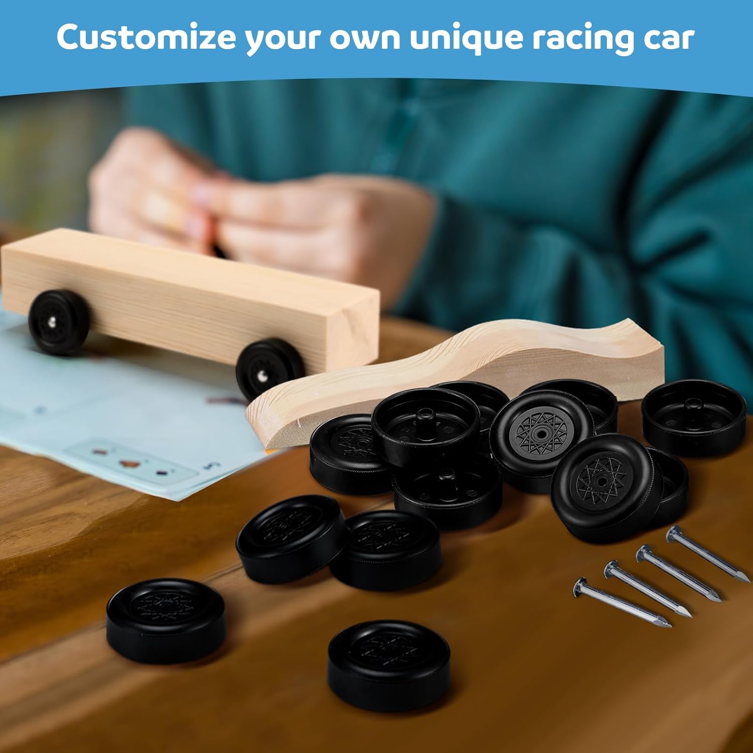 Soulchen Derby Car Wheels and Axles Kit Official Polished Wheels and Axles for Race Model, Professionally Lathed(12 Sets)