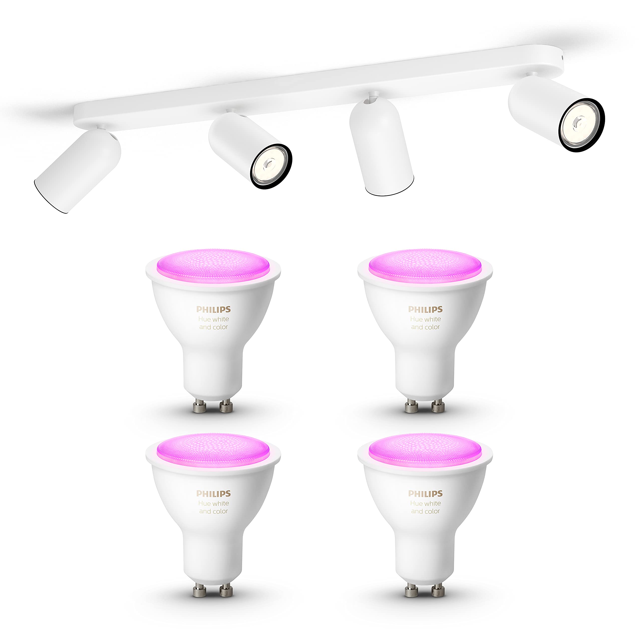 Philips Hue Pongee Foco (Blanco) - 4 luces - Blanco/Color | Foco de techo - GU10 - Hue White and Color Ambiance