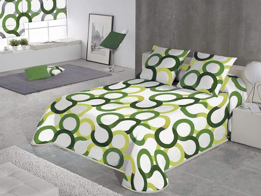 SABANALIA - Colcha Estampada Aros (Disponible en Varios tamaños y Colores), Cama 150 - (250 x 280), Verde