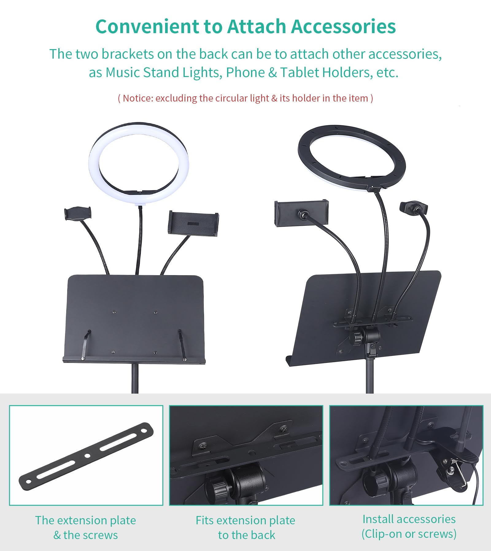MS01-SA Pupitre de partition en métal réglable en Hauteur avec Support pour téléphone Portable et Tablette Noir Taille S