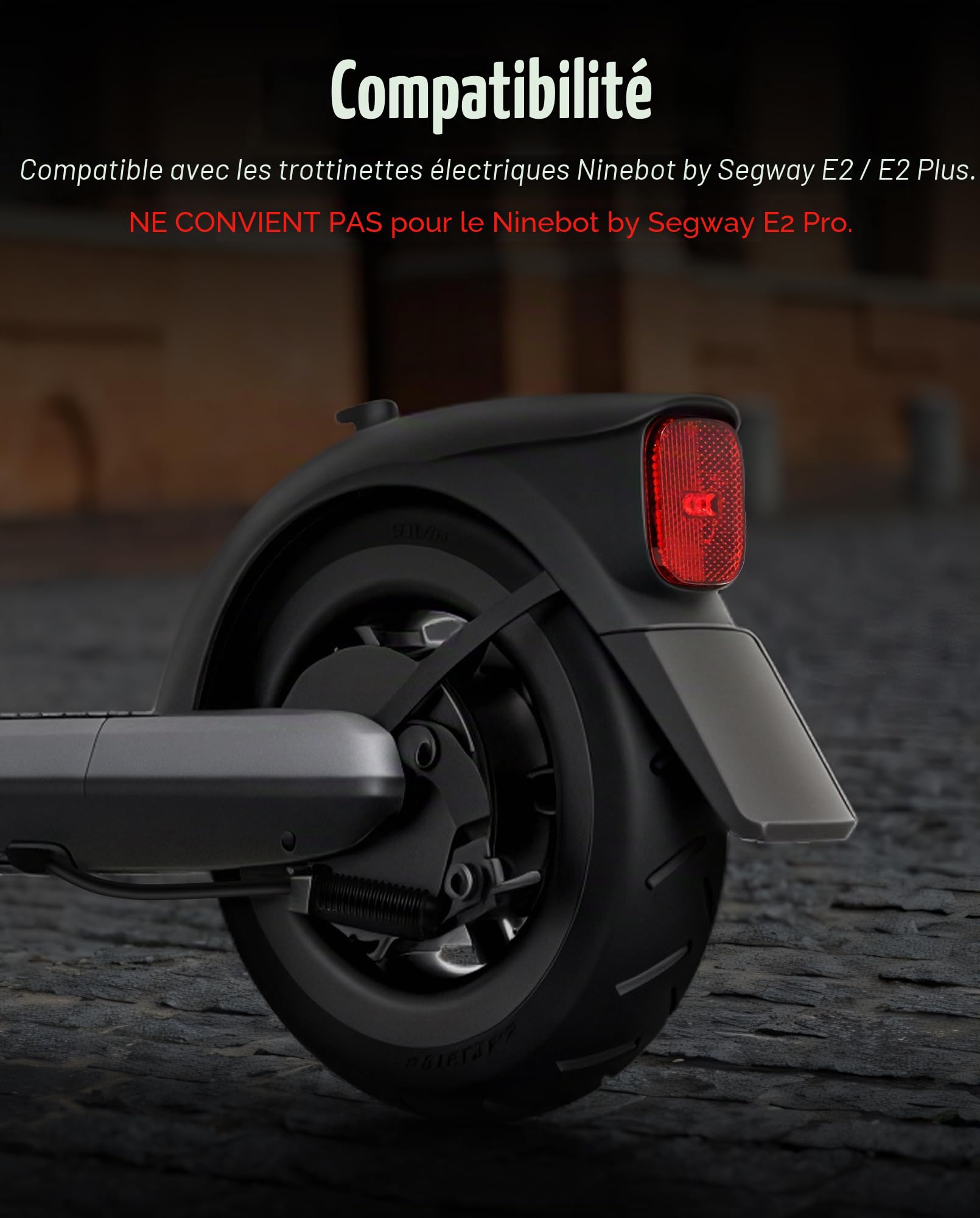 Support Garde-Boue Arrière pour Scooter avec Crochet et Feu Arrière Intégré, Compatible avec Segway Ninebot E2 E2 Plus Kickscooter Support Support Garde-Boue Arrière Accessoires Garde-Boue