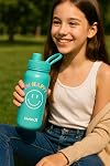Hurley 32 Bouteille d'eau réutilisable Oz avec bouchon en acier inoxydable Bouteau sport "I'M HAPPY" Design avec poignée sur le couvercle, la menthe