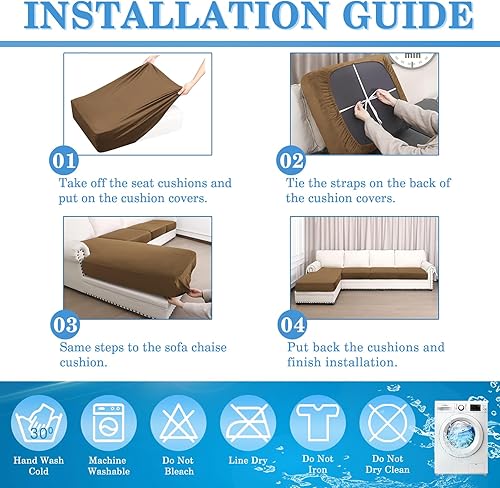 Miniatura 7 de HDCAXKJ Fundas de cojín 100% impermeables de 4 piezas para sofá seccional en forma de L, fundas elásticas para asiento de sofá en forma de L, juego