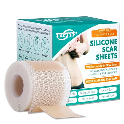 Miniatura 10 de Cinta de silicona para cicatrices, hojas de silicona para cicatrices (rollo de 1.6 x 59 pulgadas, rollo de 4.9 ft), láminas de silicona para