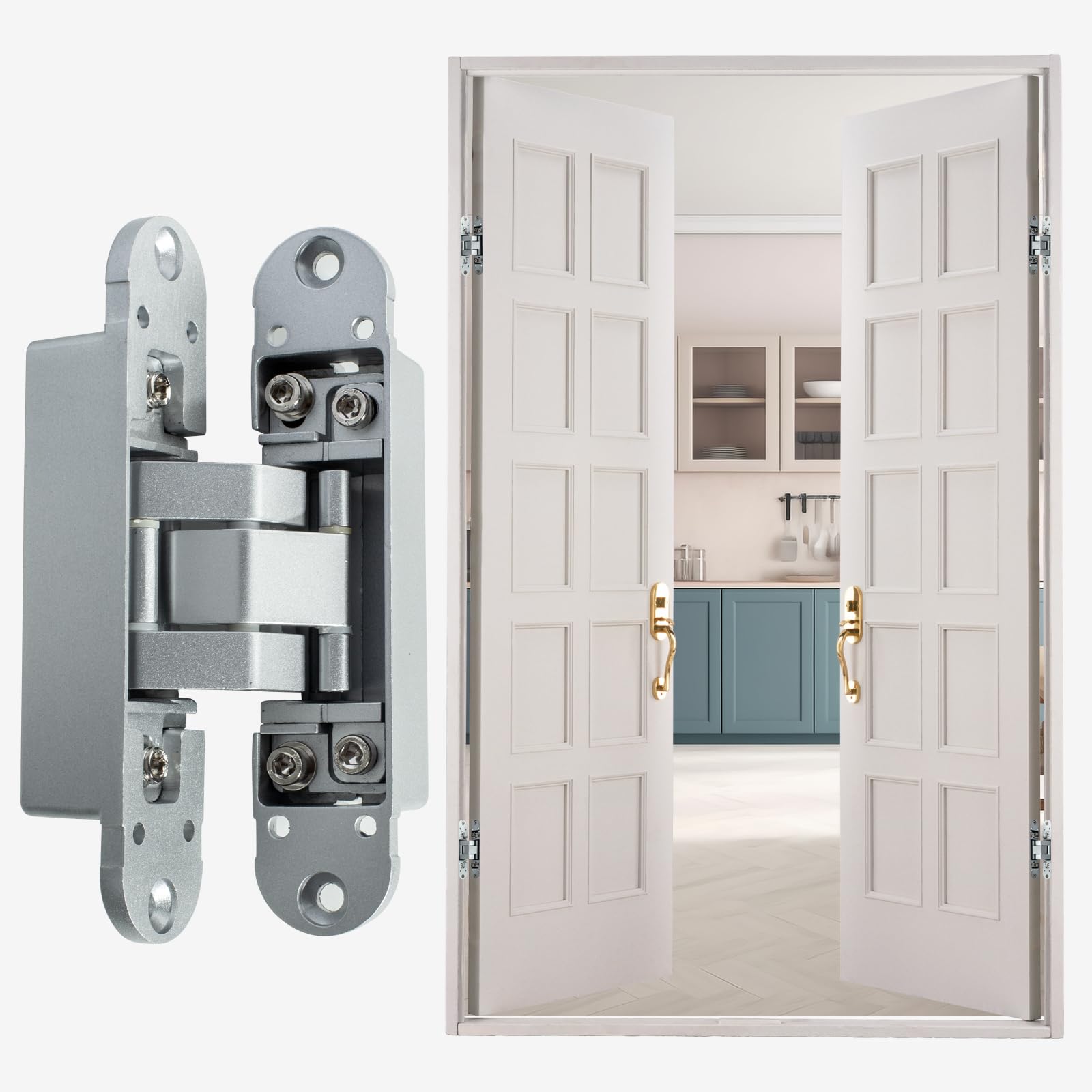 7 inch Bisagras de Puerta Ocultas, 80kg | Bisagras Invisibles para Puertas de 180 Grados,Bisagras de Puerta Ocultas,Bisagra de Puerta Plegable 3D con Tornillos