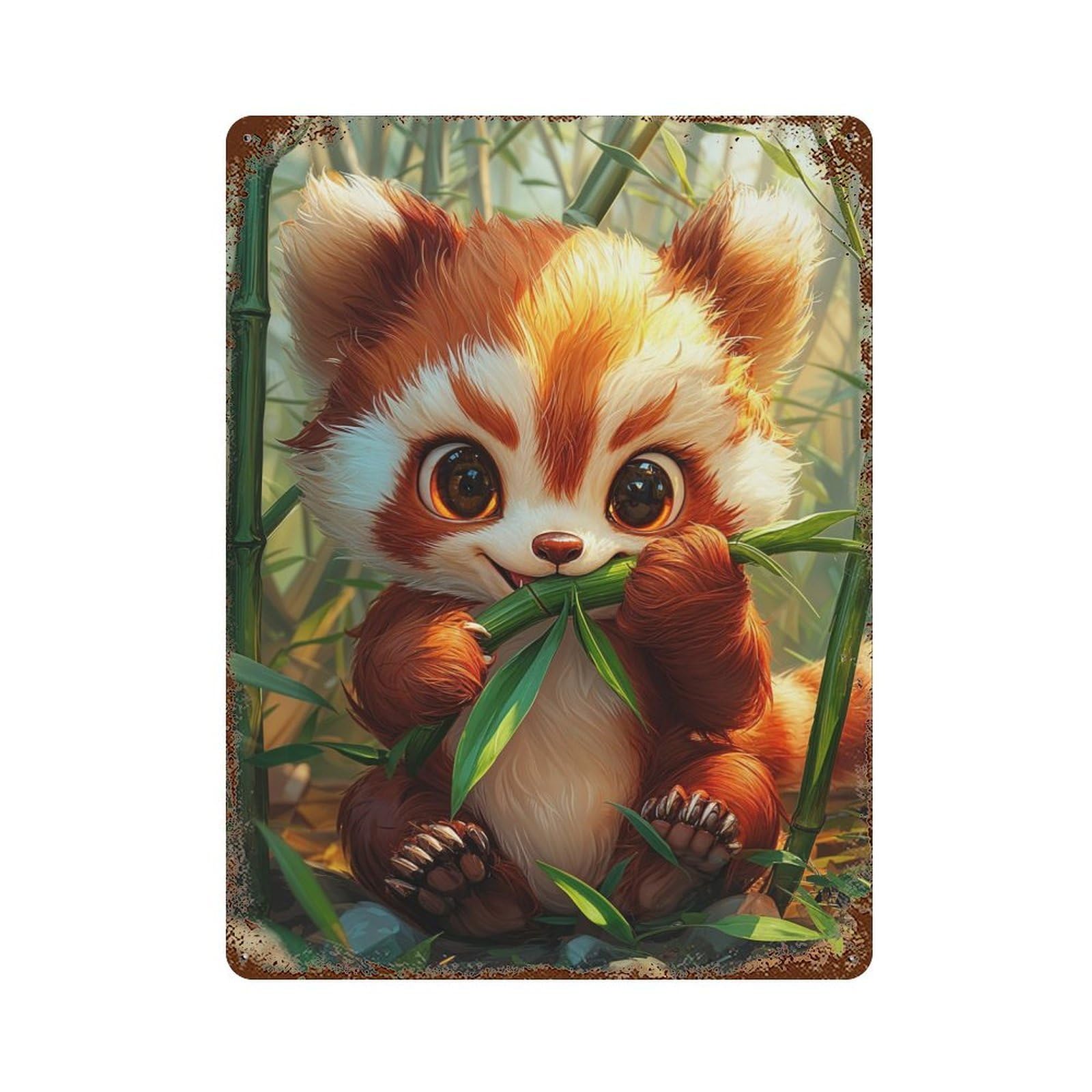 Cute Red Panda Eating Bamboo Rusty Metal Tin Sign 15.7"x11.8", for Shed, Workshop And Garage Wall Decor, Shabby Chic Decor
