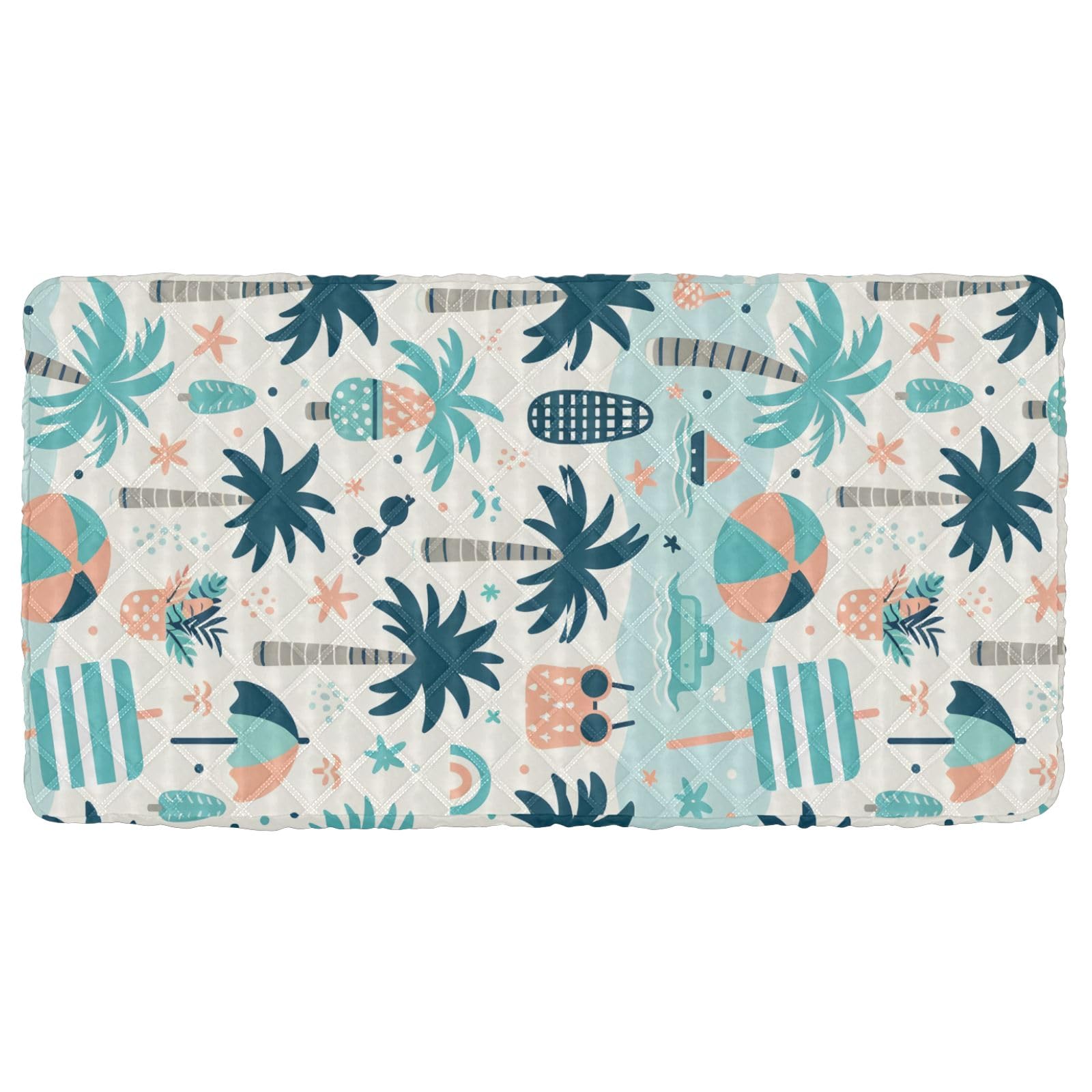 Portable Toddler Bed Sheet for Kids Cute Seaside Coconut Tree Pattern Travel Bed Fitted Sheet