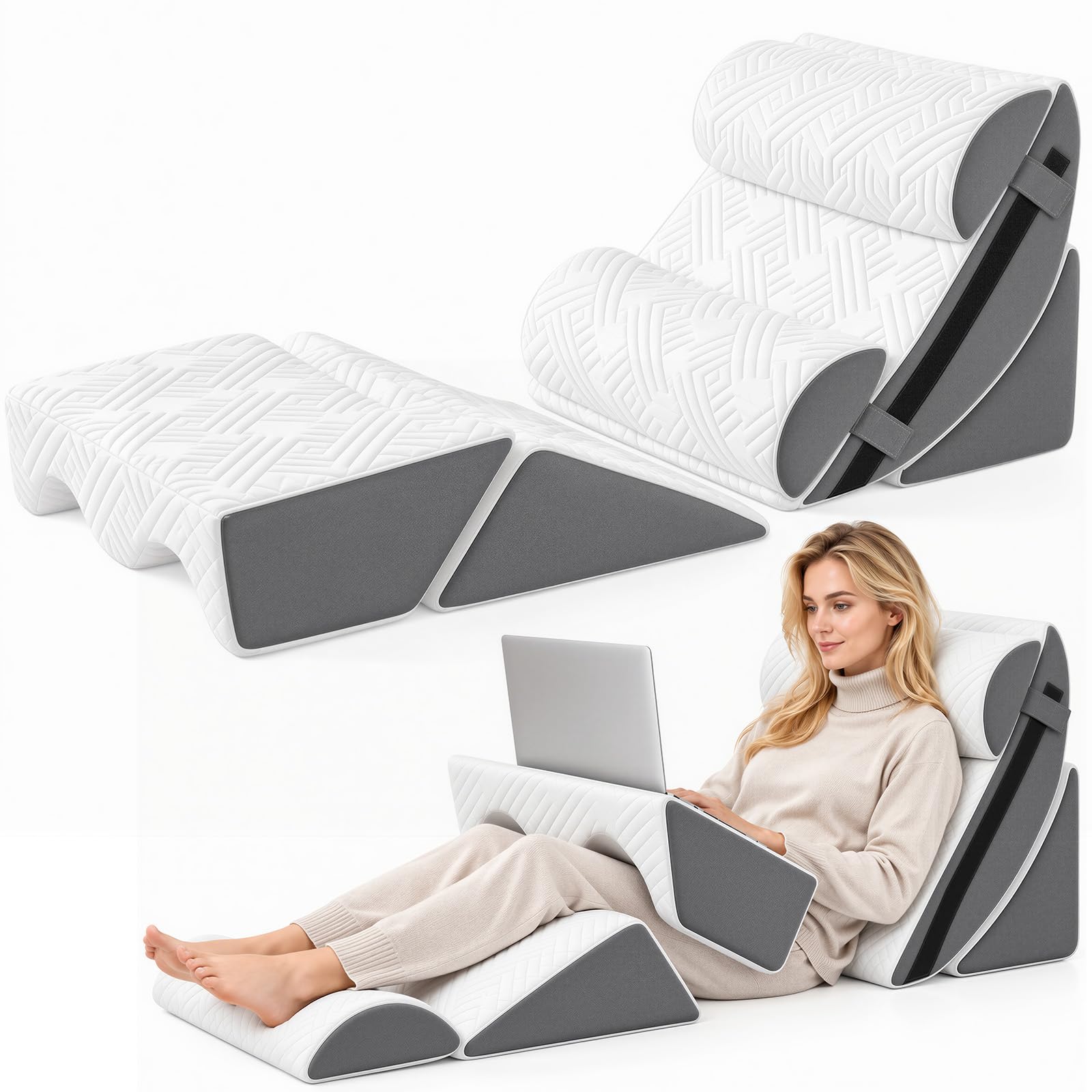 Almohada ortopédica de cuña,6pcs Cojín de lectura ajustable,Espalda Cuello