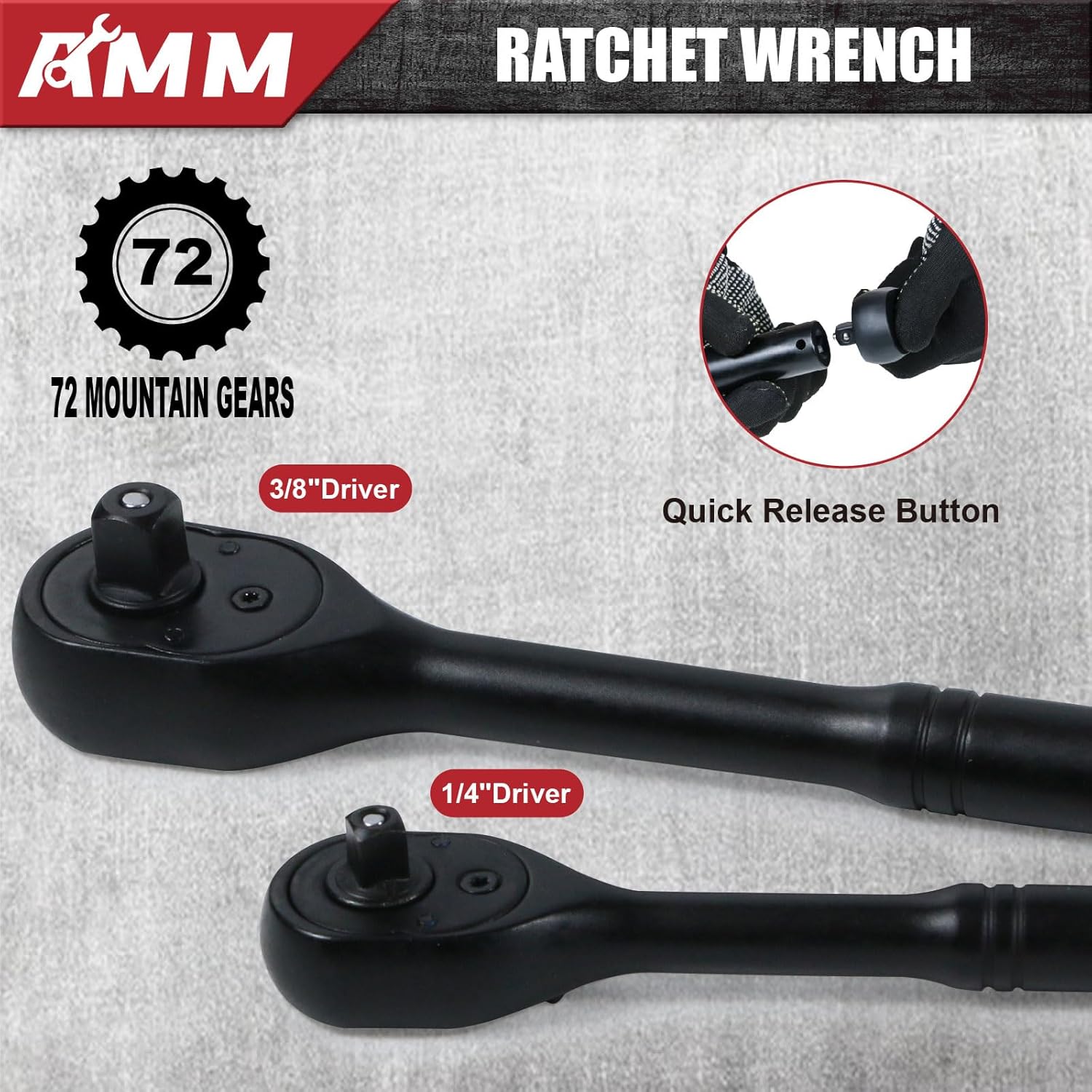 AMM 123Pcs Impact socket set,1/4”3/8”Drive Deep&Shallow Socket wrench set,6 Point Metric&Standard Full 5/32"-3/4",4-22mm with Spark plug sockets,72T Ratchet handle,Screwdrivers,for Automotive&Home - Image 5