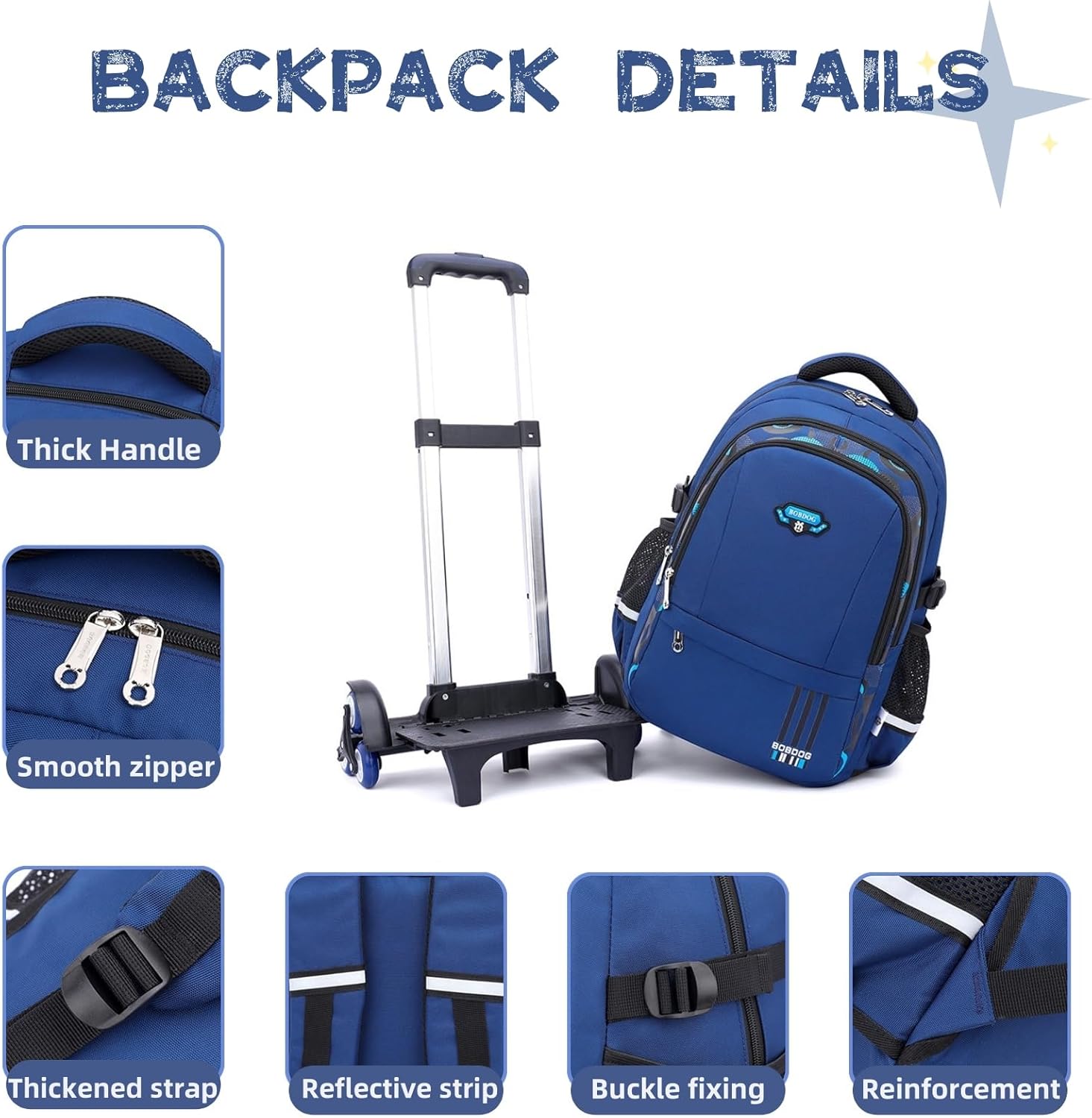 Boys Rolling Backpack Elementary Middle School Students Bookbag with Wheel Teens Trolley Removable Schoolbag