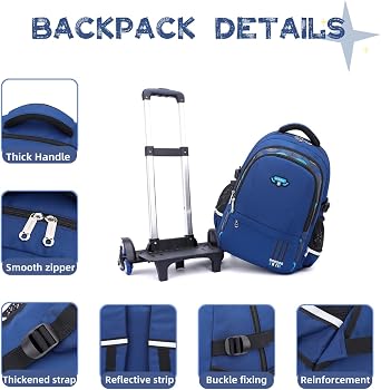 Kids Rolling Backpack Elementary School Teens Casual Bookbag with Wheels Boys Trolley Removable School Bag, Black and Yellow