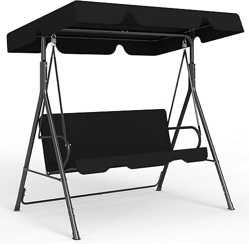 Silla de columpio para patio al aire libre con toldo ajustable, columpio para patio al aire libre con soporte resistente para 3 personas adultas,