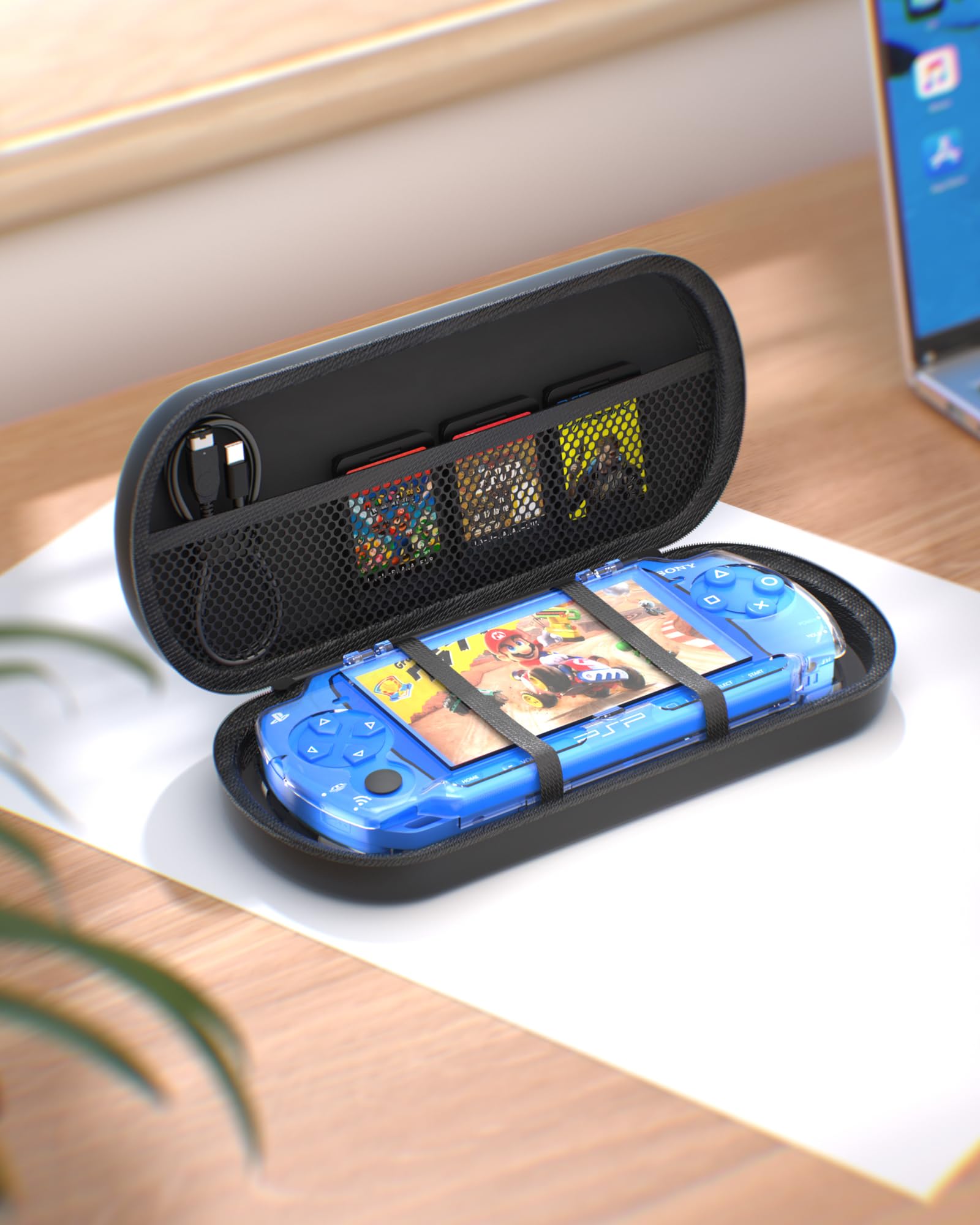 Custodia rigida in EVA per PSP 2000/3000, borsa da viaggio portatile con guscio protettivo trasparente, interno antiurto, cinturino da polso e design con doppia cerniera
