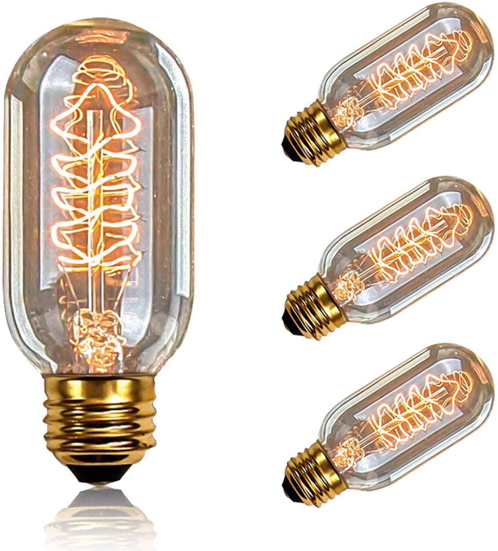 YUENSLIGHTING Vintage Edison Bulbs,Dimmable 40W T45 Antique Bulb Tube Glass Shell Retro Decorative Spiral Old Fashioned Style Tungsten Filament Decorate Home Light,E27,2700K,Soft Warm White Pack 6