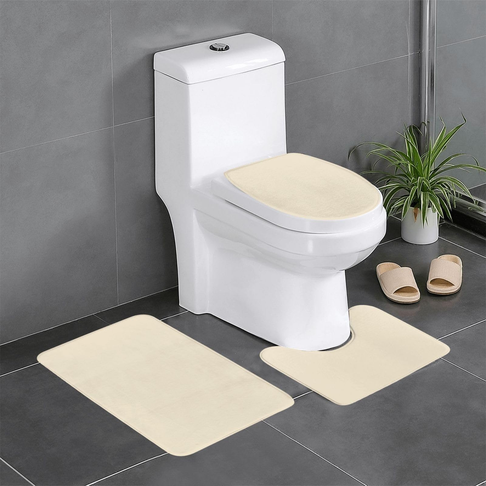 Tapis de salle de bain antidérapant Lychee | Lot de 3 pour toilettes et coiffeuse