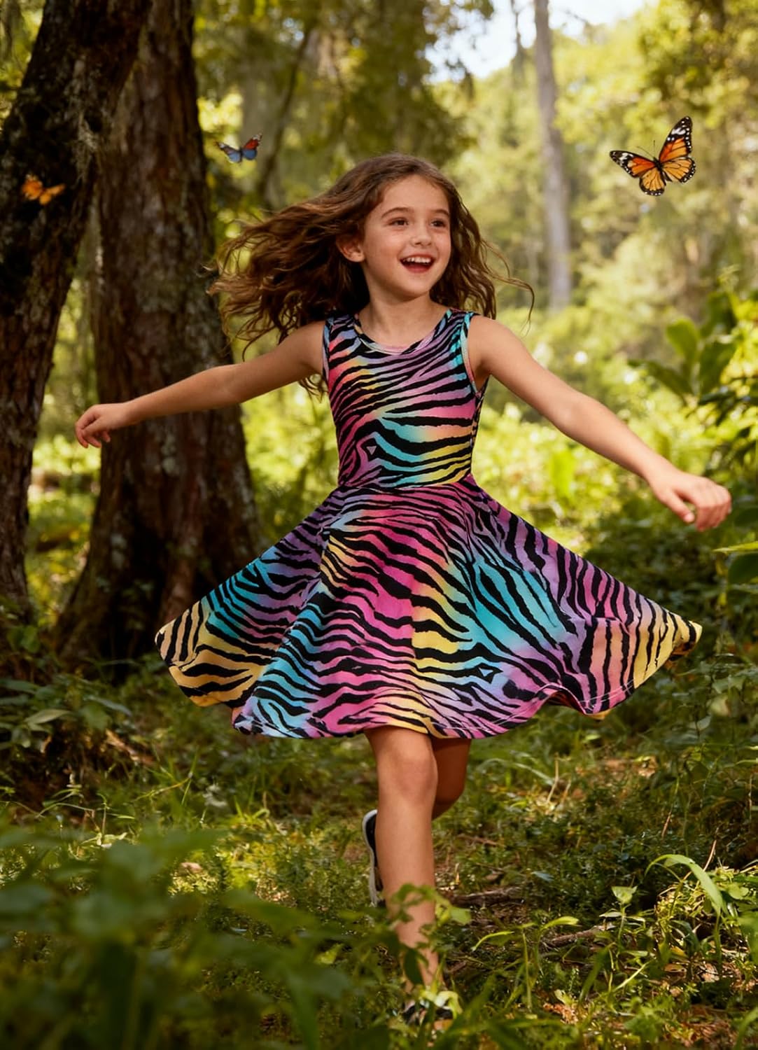 RAISEVERN Girls Summer Twirl Dress Printed Sleeveless A-Line Ages 4-13 image 5