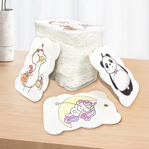 Paquete de 9 esponjas de platos de dibujos animados para lavar, esponjas de cocina ecológicas resistentes, exfoliantes comprimidos antiarañazos con