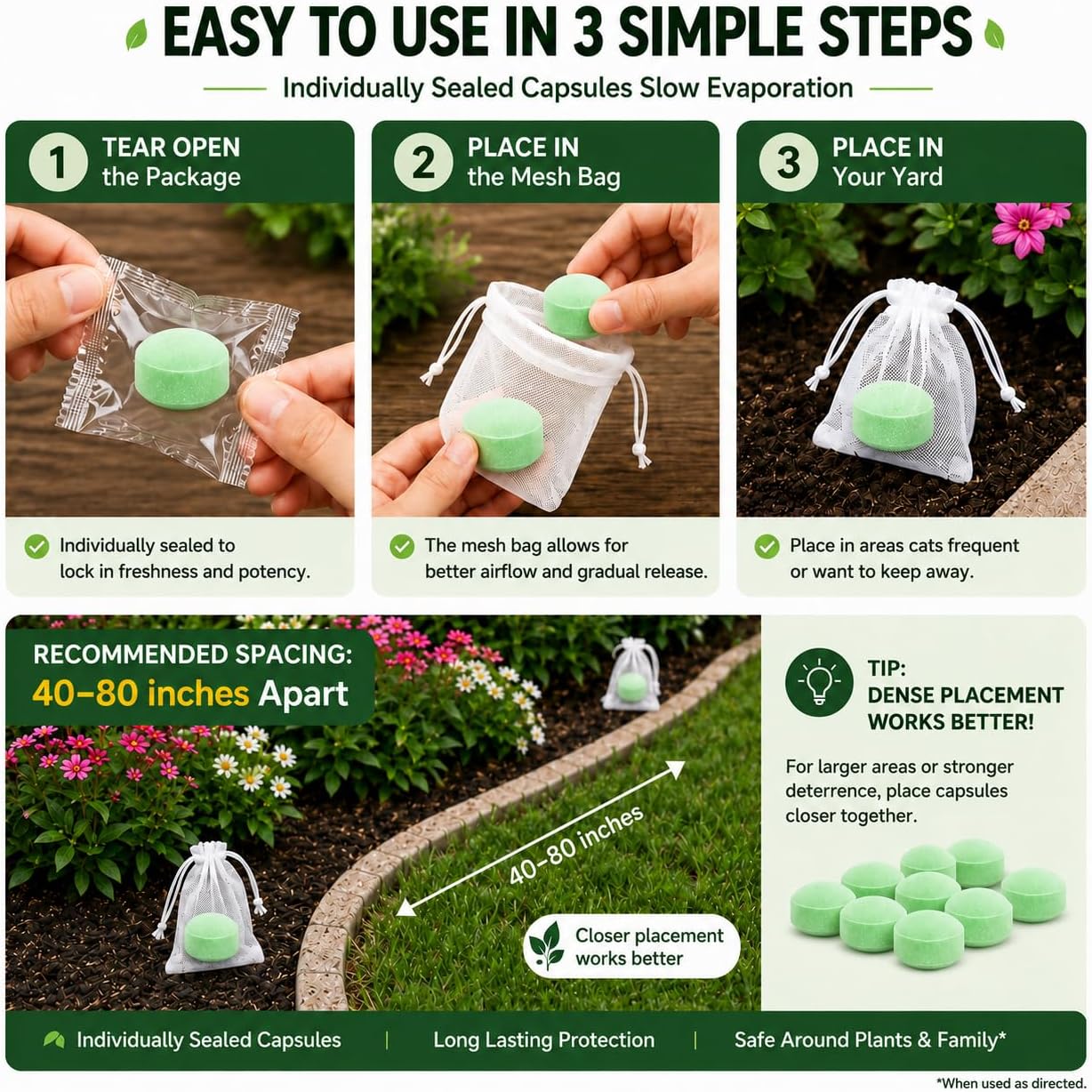 Cat Repellent Outdoor, 10 Pack Natural Peppermint Oil Deterrent Balls for Garden Lawn & Patio, Plant-Based Scent Helps Keep Cats Away from Yard, Flower Beds, Mulch and Outdoor Furniture