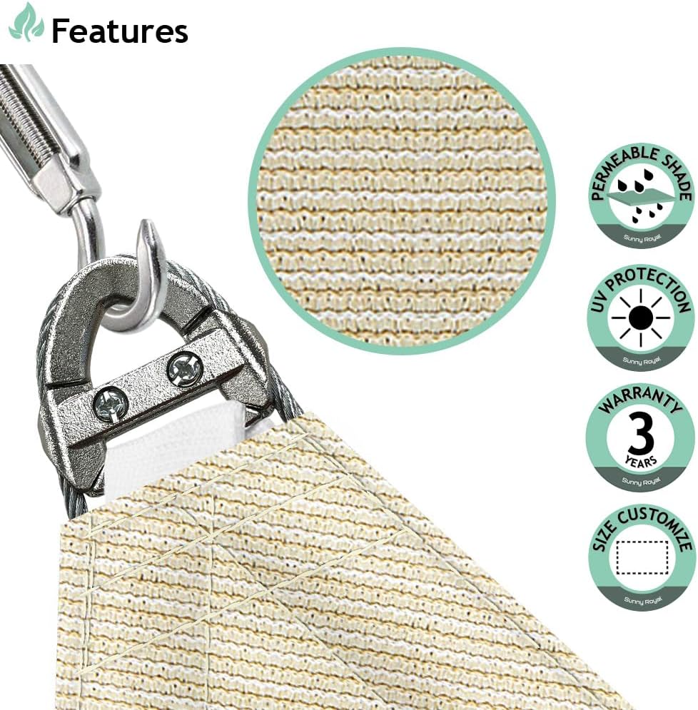 SunnyRoyal 3'x25' Sun Shade Sail Super A Ring Cable Wire Inside Commercial Grade with Hardware Kits Rectangle Canopy Awning UV Block Heavy Duty Outdoor Patio Carport (Beige)