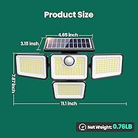 Vista 3 de 4500LM Solar Lights Outdoor, 4 Adjustable Heads Motion Sensor Lights, 3 Mode, 6500K, IP65 Waterproof Solar Security Wall Lights, Remote Control