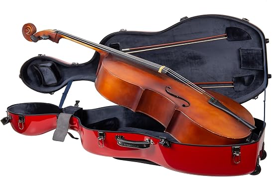 Crossrock Fiberglass 4/4 Cello Case with Wheels | Red Finish, Grey Velvet Interior, Combo Lock, Padded Music Pouch, 3 Handles Full Size Hardshell CRF2020CEFRD