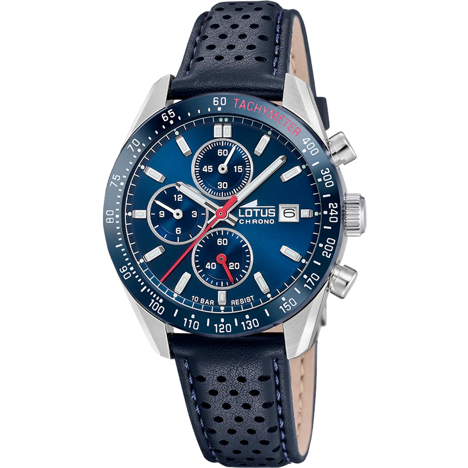 Lotus Reloj Hombre 18995/​7 Chrono Caja de Acero Inoxidable 316l Plateado Correa de Piel Azul