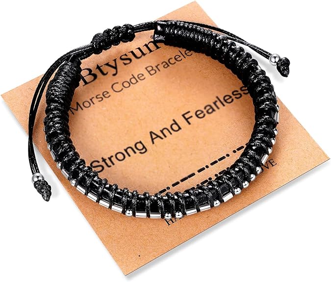 Inspirational Gifts for Men Morse Code Bracelets Mens Bracelets Graduation Gifts for Him Fathers Day Adjustable Leather Bracelet Motivational Birthday Annivesary Jewelry Stocking Stuffers for Men