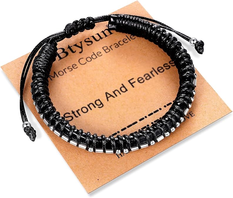 Inspirational Gifts for Men Morse Code Bracelets Mens Bracelets Graduation Gifts for Him Fathers Day Adjustable Leather Bracelet Motivational Birthday Annivesary Jewelry Stocking Stuffers for Men