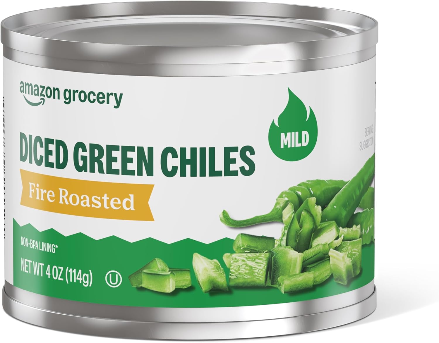 Amazon Grocery, Fire Roasted Diced Green Chiles, Mild, 4 Oz