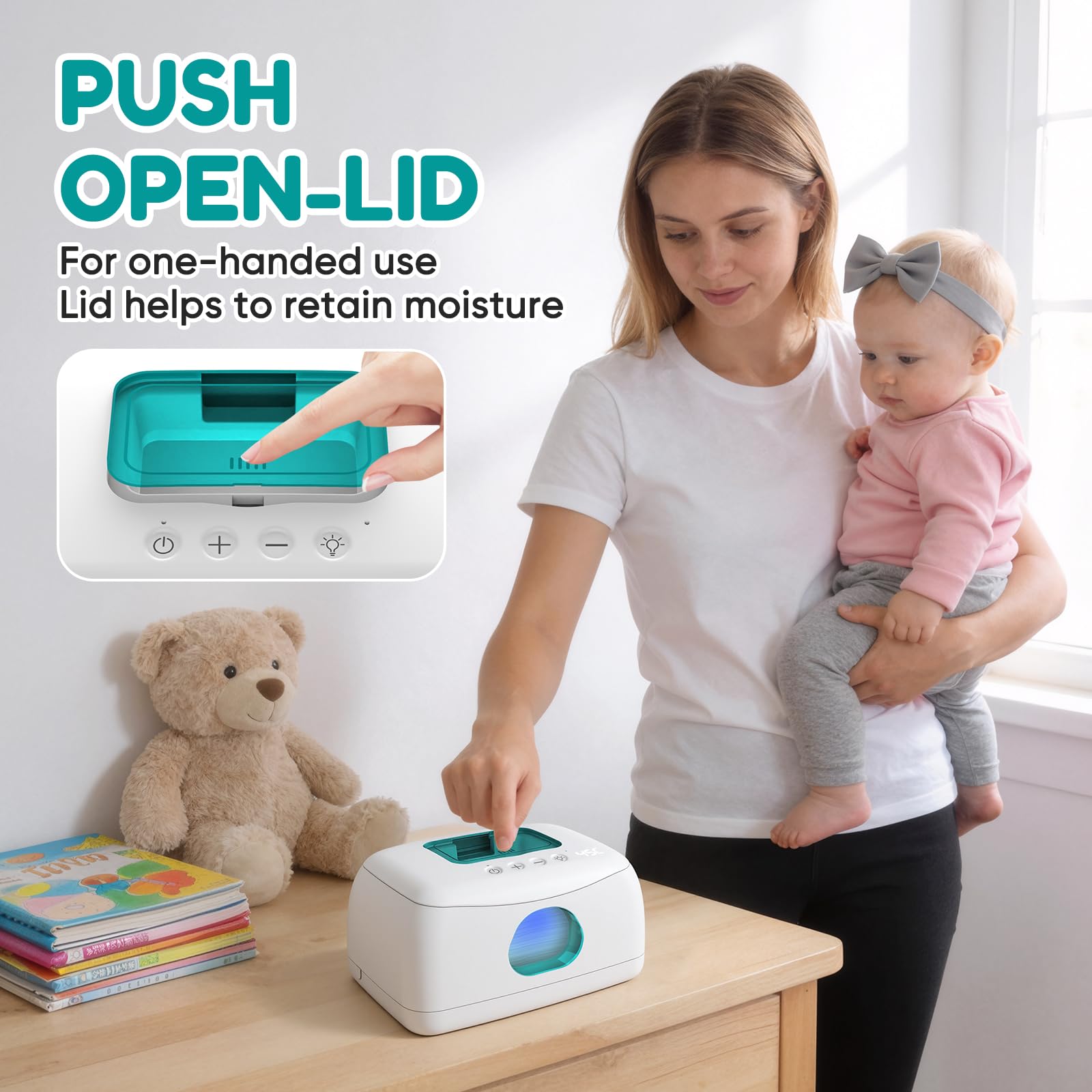 MYPIN Chauffe-lingettes pour Bébé, Température Constante 24H/24, Capacité 120 Lingettes, Veilleuse LED
